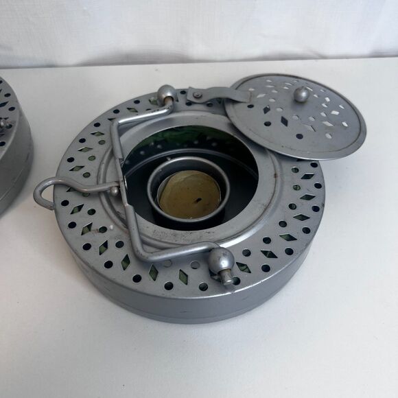 Collapsible Hanging Candle Lanterns Set of 2 Green & Blue Metal Case Tea Lights - Picture 5 of 8